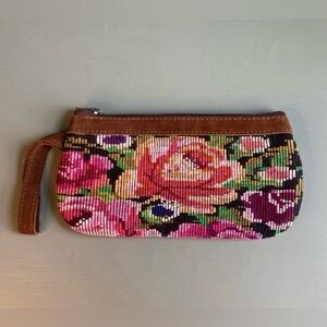 Nena & Co full grain leather and huipil wristlet wallet bag